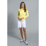 Ibkul Women Solid Long Sleeve Zip Mock Neck Shirt - Butter