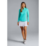 Ibkul Women Solid Long Sleeve Zip Mock Neck Shirt - Jade