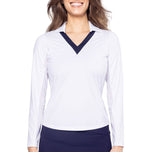 Golftini Women Say Oo Long Sleeve Golf Polo Shirt - Puti/Navy