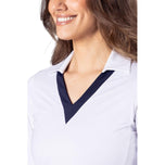 Golftini Women Say Oo Long Sleeve Golf Polo Shirt - Puti/Navy
