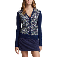 RLX Ralph Lauren Wanita V -Neck Wool Blend Golf Cardigan - Perancis Tentera Laut Multi