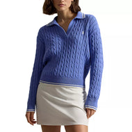 Pullover Golf Campuran Kapas 2/48 RLX Ralph Lauren Wanita - Kabus Biru/Percikan putih