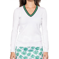Golftini Women’s Fashion V -Neck Sweater - Puti/Kelly Green