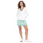 Sweater V -Neck Fesyen Wanita Golftini - White/Kelly Green
