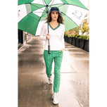 Sweater V -Neck Fesyen Wanita Golftini - White/Kelly Green