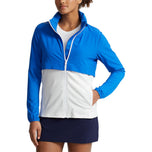 RLX Ralph Lauren Wanita Hibrid Penuh Zip Jaket Golf - Spa Royal/Pure White